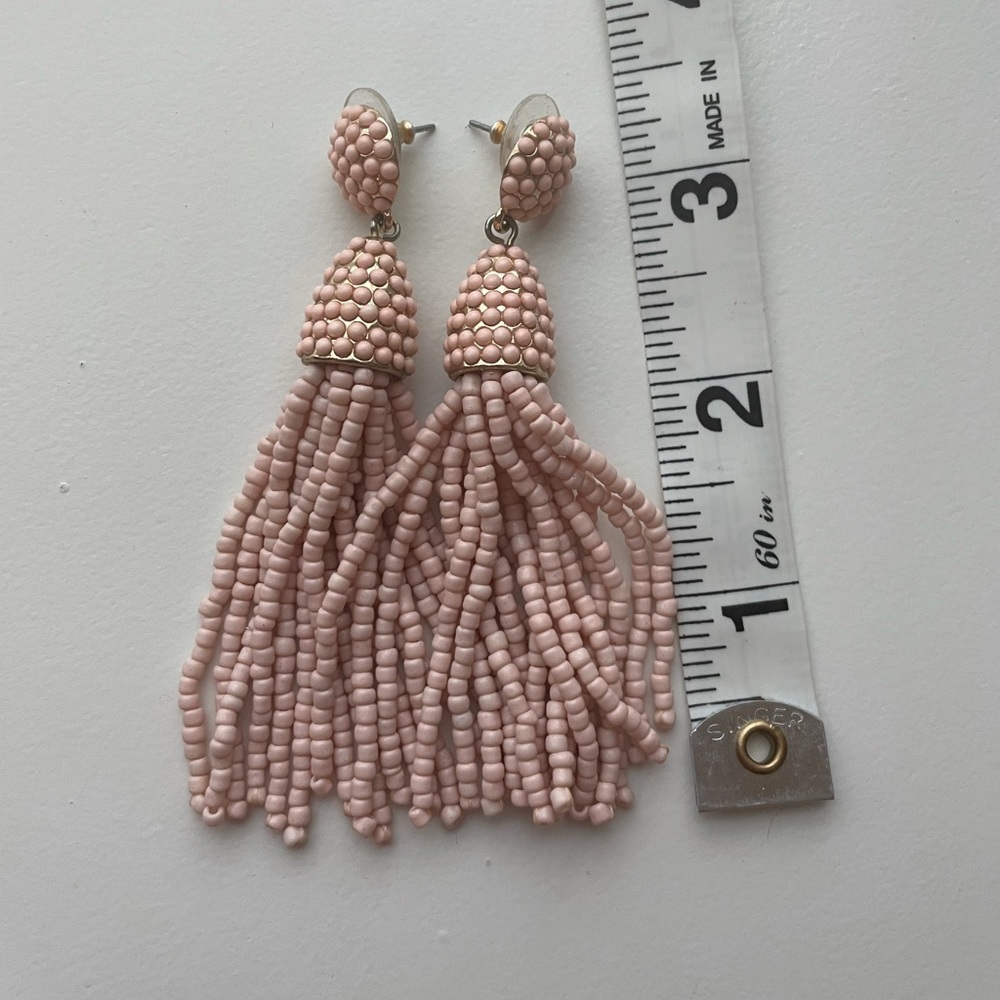 Light Pink Beaded Tassel Earrings